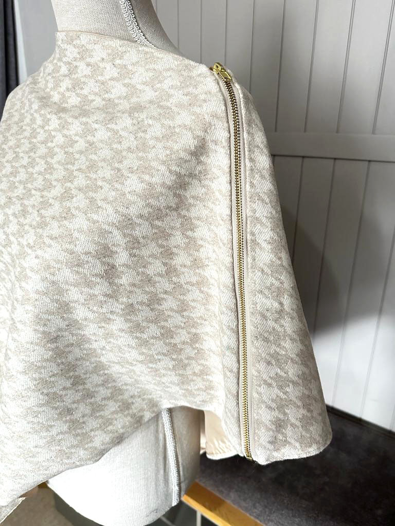 Cream Houndstooth Poncho Style Cape