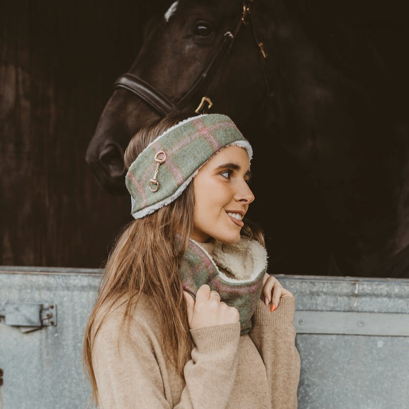 Classic Tweed Headband - Green and Fuschia