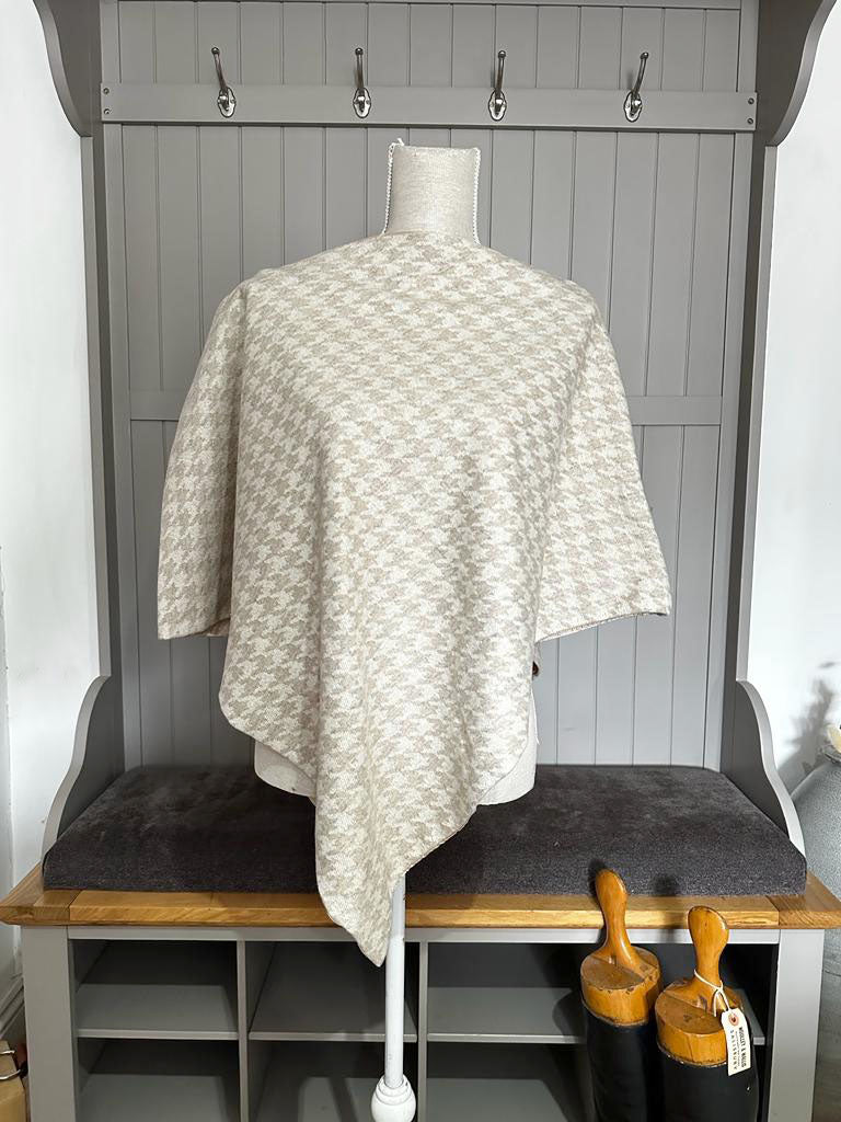 Cream Houndstooth Poncho Style Cape