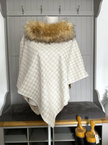Cream Houndstooth Poncho Style Cape