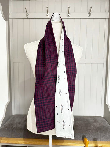 Deep Red and Navy Houndstooth Check Scarf