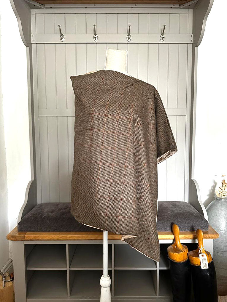 Tan and Orange Check Tweed Cape