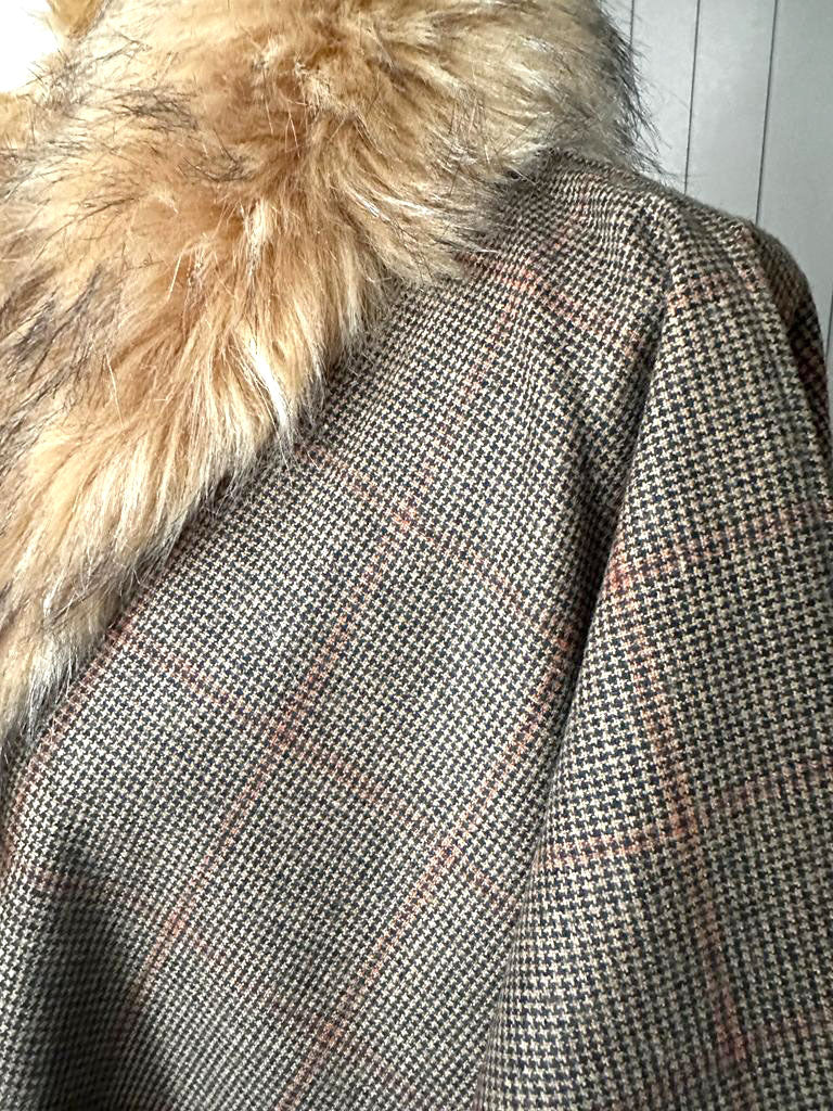 Tan and Orange Check Tweed Cape