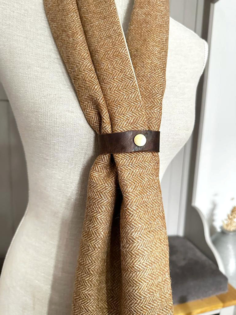 Tan Herringbone Tweed Scarf