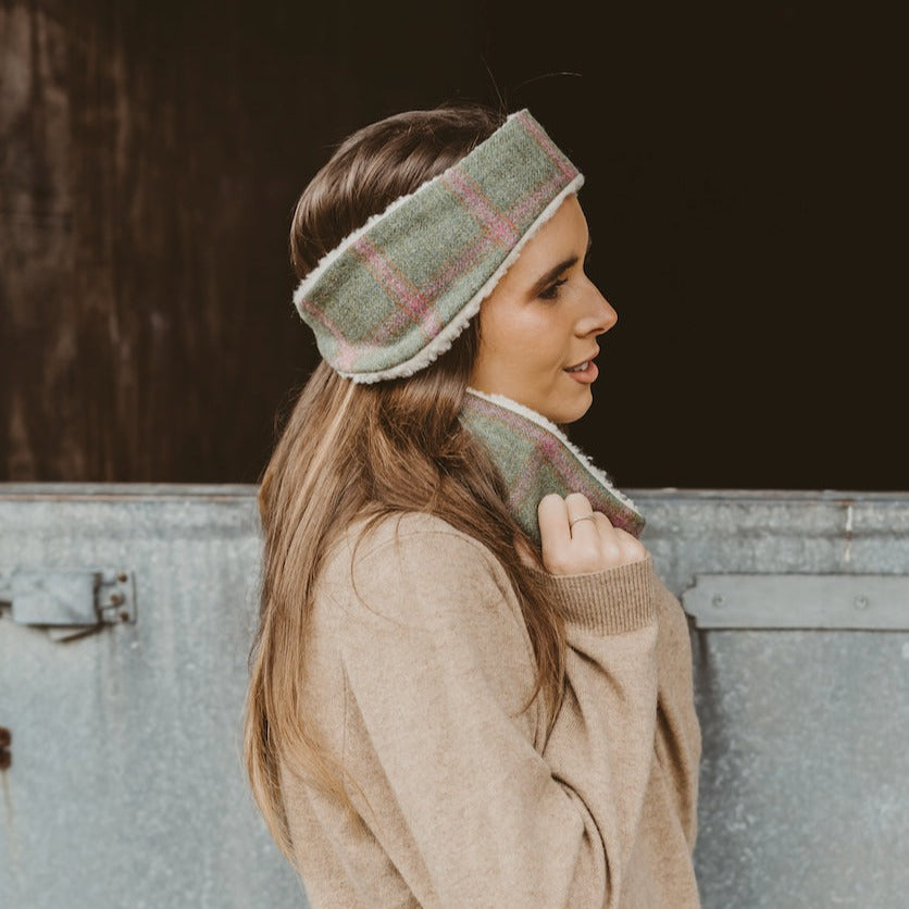 Classic Tweed Headband - Green and Fuschia