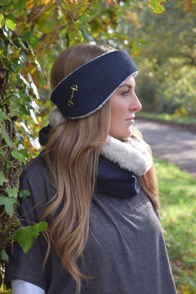 Luxury tweed headband & snood set - gold snaffle bit