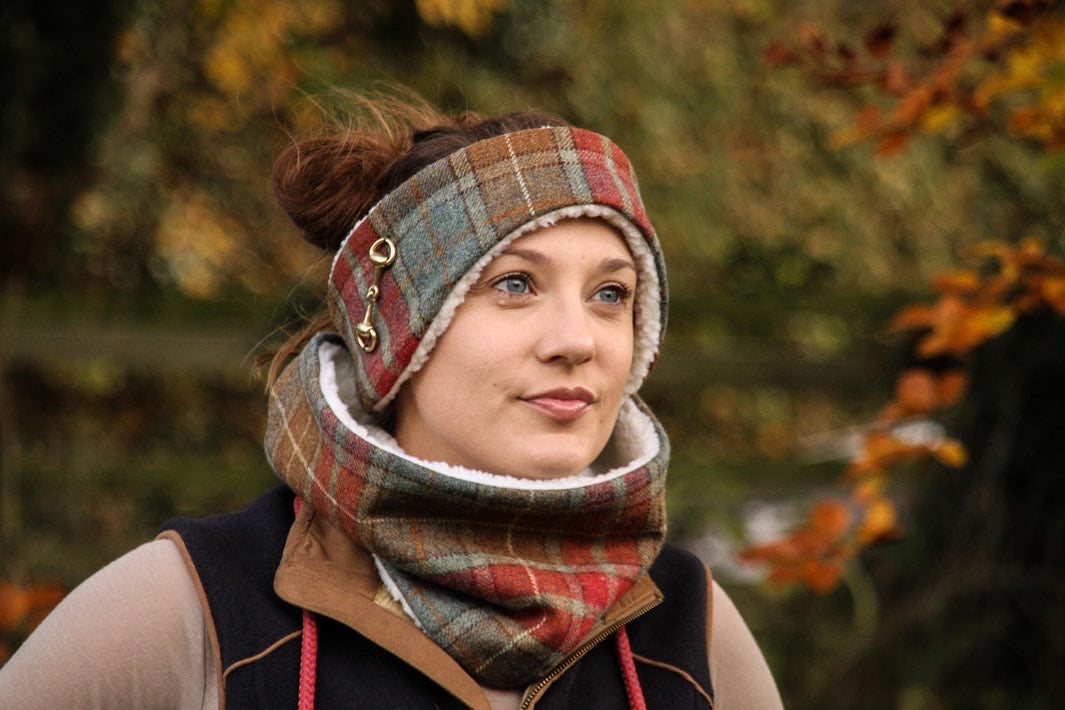 Luxury tweed headband & snood set - gold snaffle bit