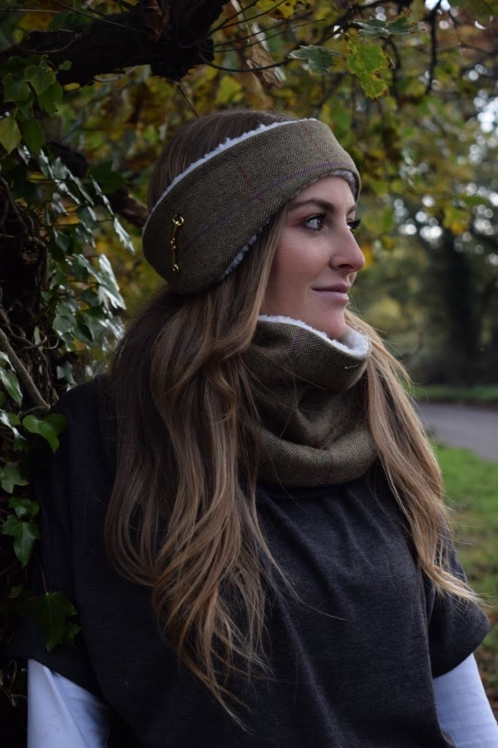 Luxury tweed headband & snood set - gold snaffle bit