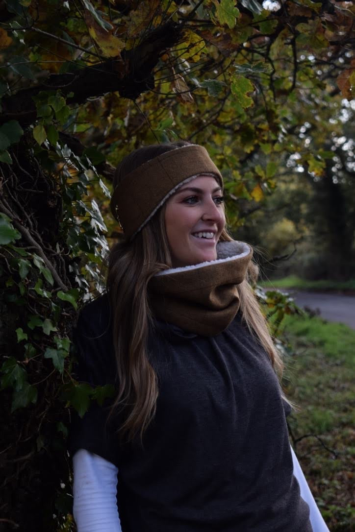 Luxury tweed headband & snood set - gold snaffle bit