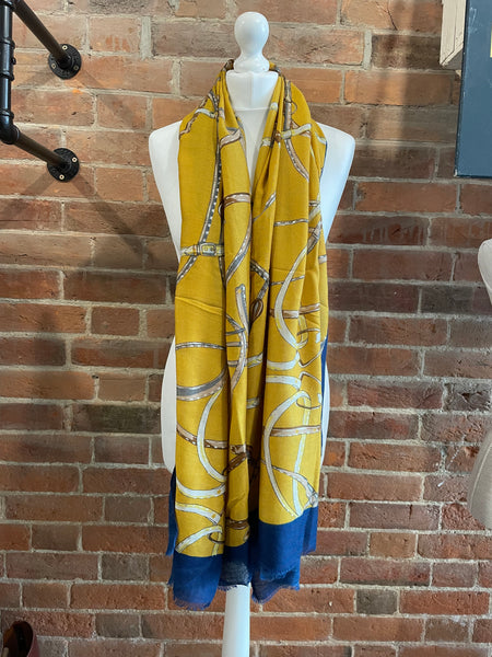 The tack room scarf - yellow and navy print