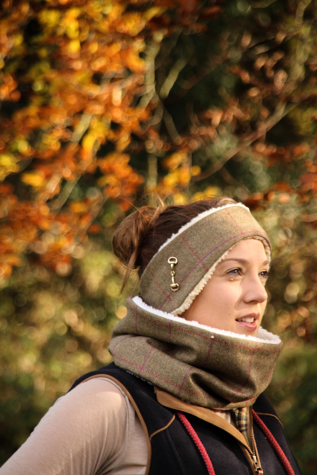 Luxury tweed headband & snood set - gold snaffle bit