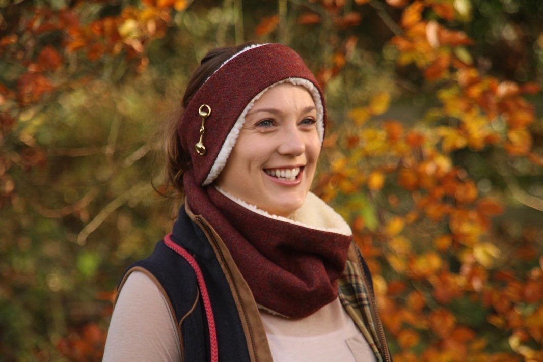 Luxury tweed headband & snood set - gold snaffle bit