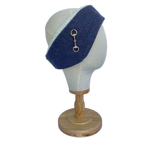 Luxury tweed and snaffle headband - navy